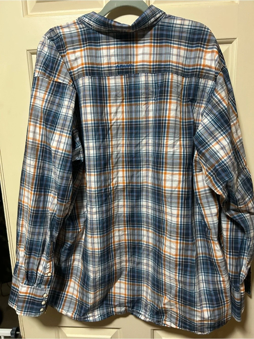 Ariat Blue, White & Orange Plaid Long-Sleeve Button-Down Shirt pro series - Picture 4 of 5